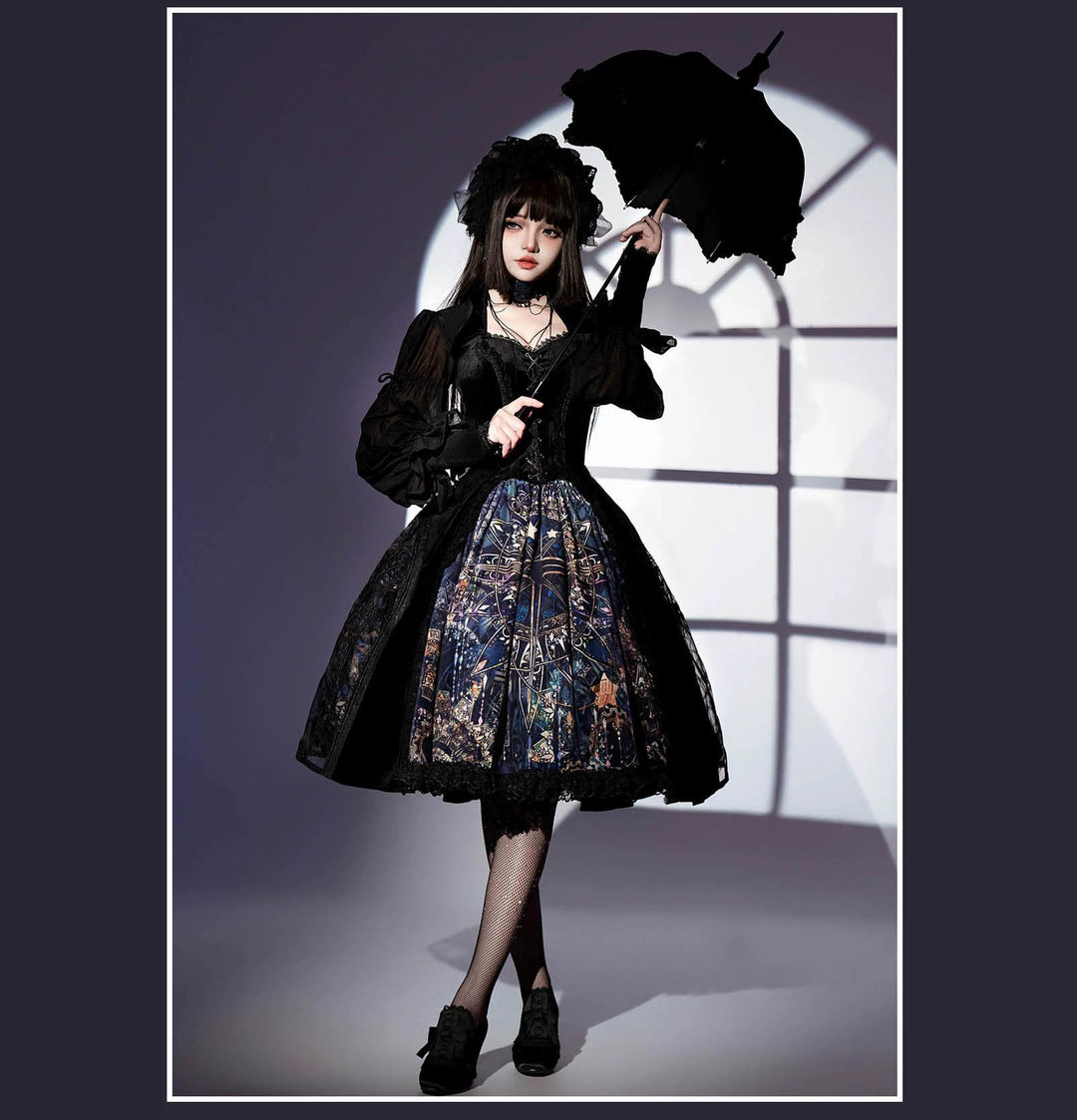 SUSIN~Night Traveler~Classic and Elegant Gothic Dress with Colorful Window Prints   