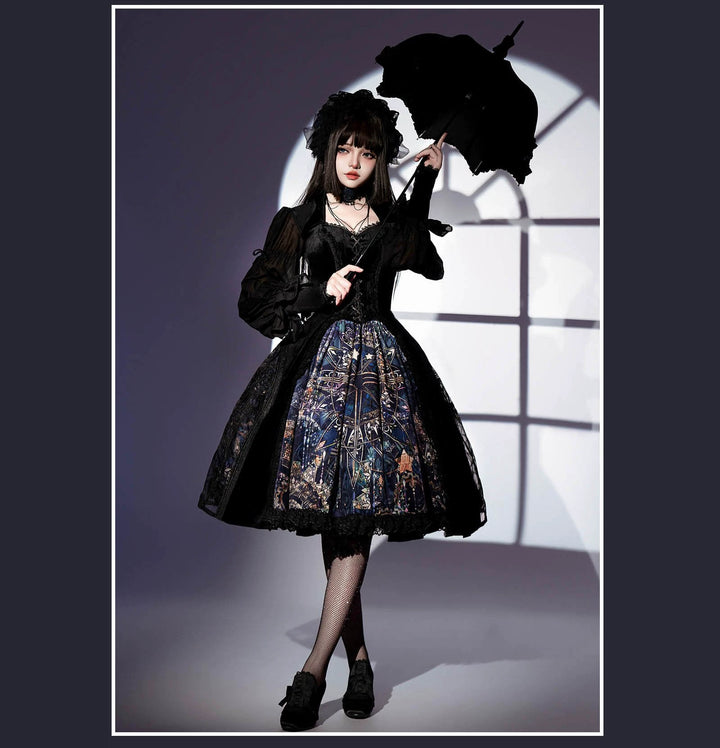 SUSIN~Night Traveler~Classic and Elegant Gothic Dress with Colorful Window Prints   