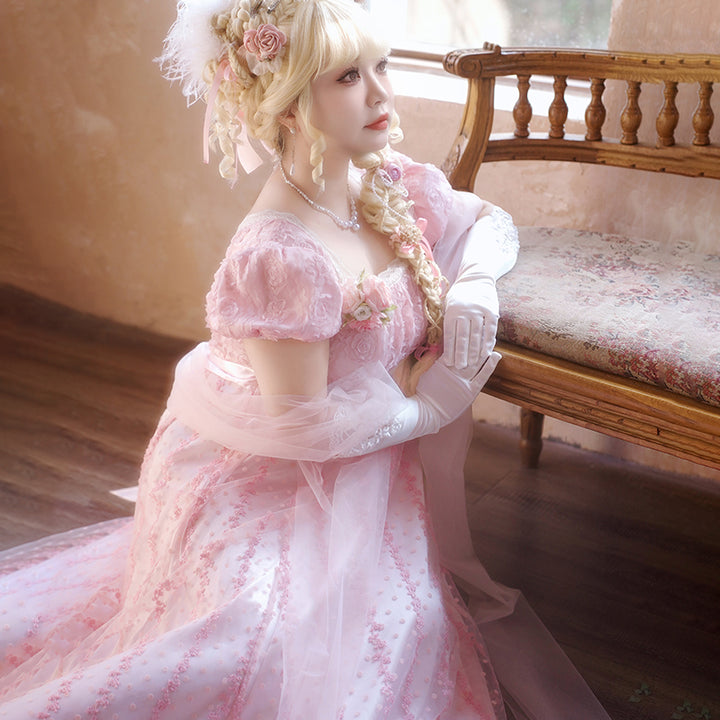 Hezi's Cat Haven~Mist Rose~Plus Size Lolita Empire Waist OP Dress 42268:734368