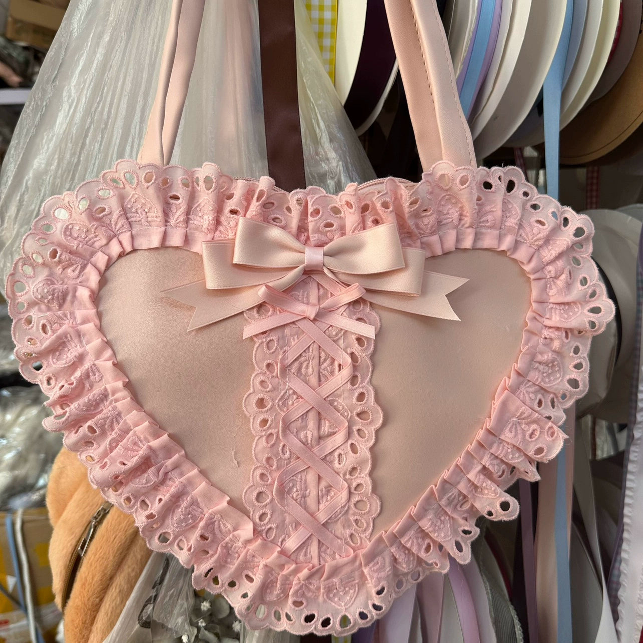 Chestnut Lolita - Sweet Lolita Bag Heart-shaped Lace Bag Multicolors pure pink