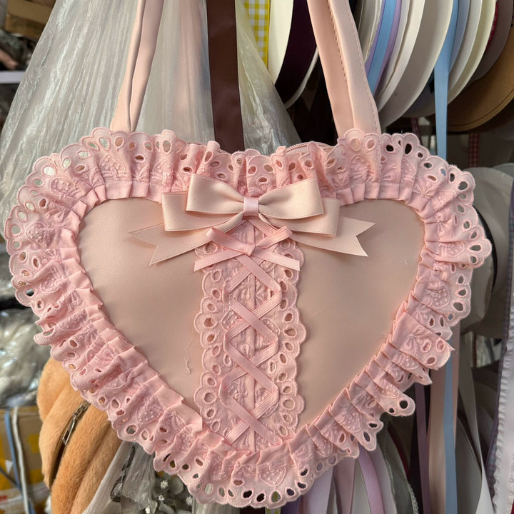 Chestnut Lolita~Sweet Lolita Bag Heart-shaped Lace Bag Multicolors pure pink  