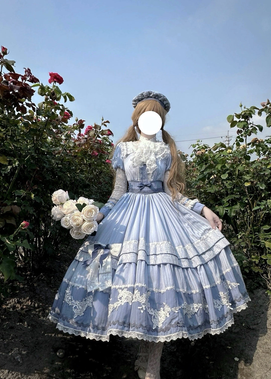 Mengfuzi~Yinglan Poetry~Elegant Classic Lolita OP Dress FS Embroidered Sailor Collar Dress S Blue OP With Hand Sleeves 