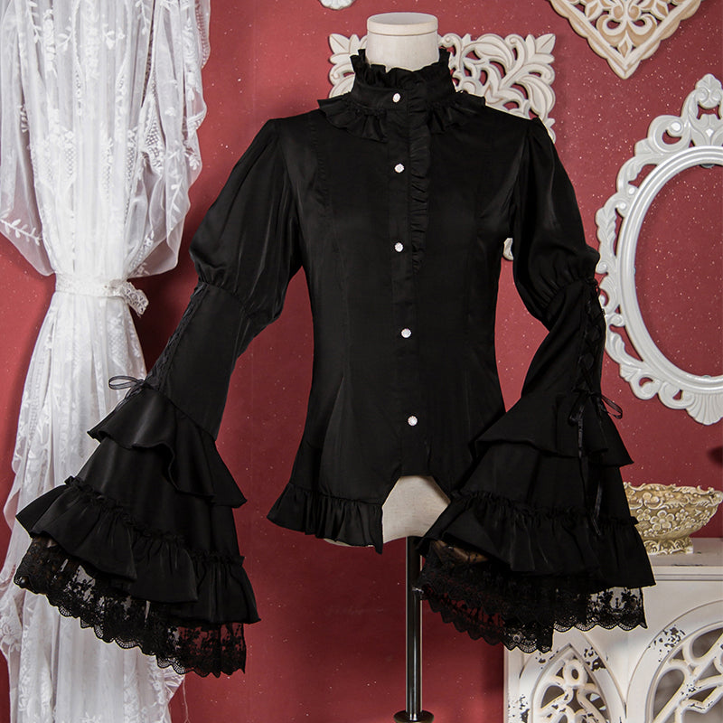 (Buyforme)Ocelot~Gothic Lolita Halloween Bat Black and White Blouse S black 