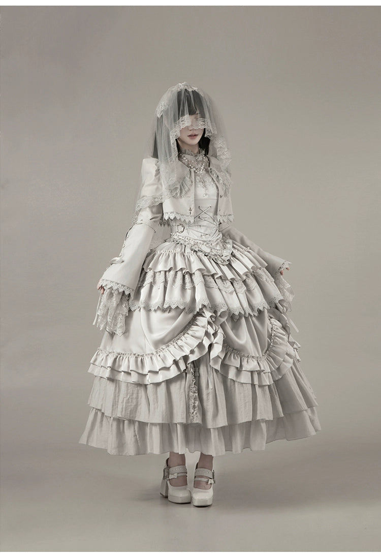 With PUJI - Letter and Poetry · Humanoid Robot - Silver Gothic Lolita Mermaid Skirt Set 43861:787655