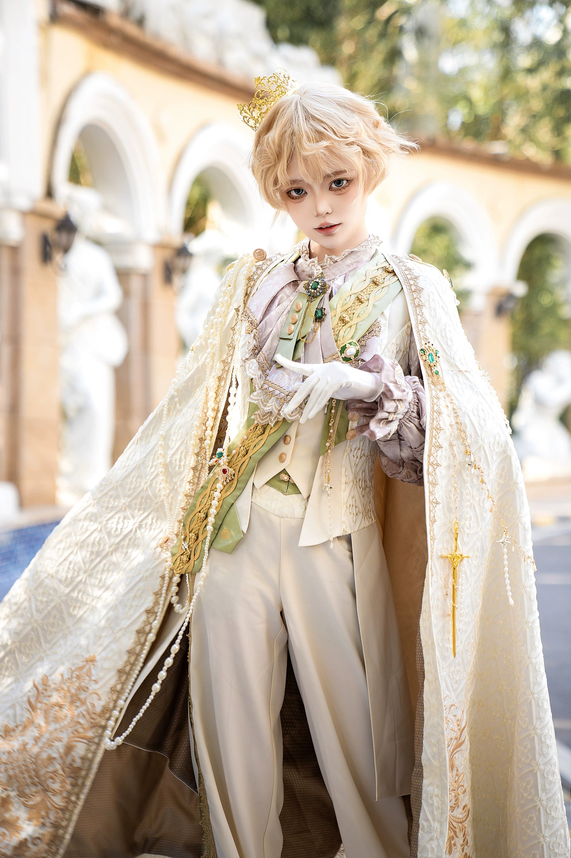 Narsesus - Ouji Lolita Pants Suit Retro European Prince Cape Shirt Vest