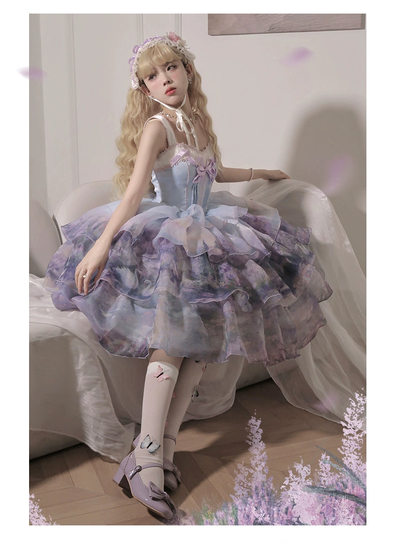 Urtto~Swan Lake~Sweet Lolita JSK Dress Tiered Oil Painting Dress