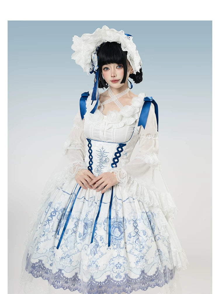 Linglong Porcelain - Classic Lolita Halter Neck Blouse, Detachable Shawl 44878:824725