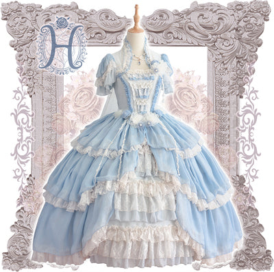 Henrietta~Look for Butterflies~Elegant Lolita Princess Dress Multicolor Custom Size 0 light blue+sky blue(ordinary length) 