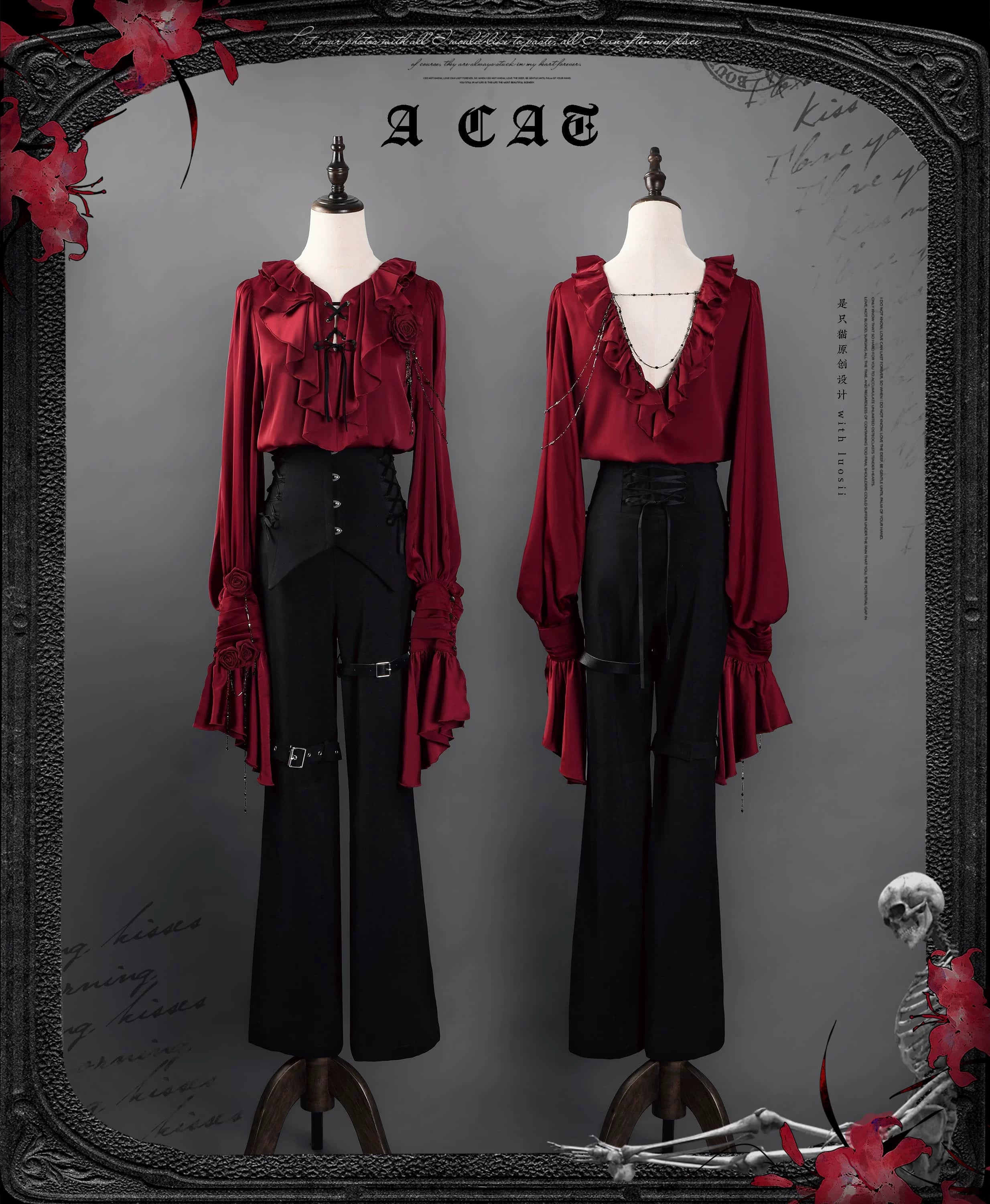 Ouji Lolita V-Line Backless Blouse & Slight Flare Pants 45671:858319