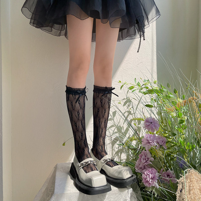 WAGUIR~Elegant Lolita Organza Lace Socks free size black 