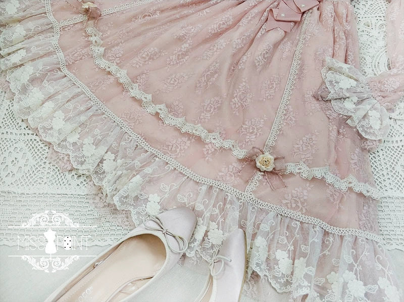 Miss Point~Dawn Girl~Reto Elegant lolita OP Dress Lace Long Sleeve 32768:392880