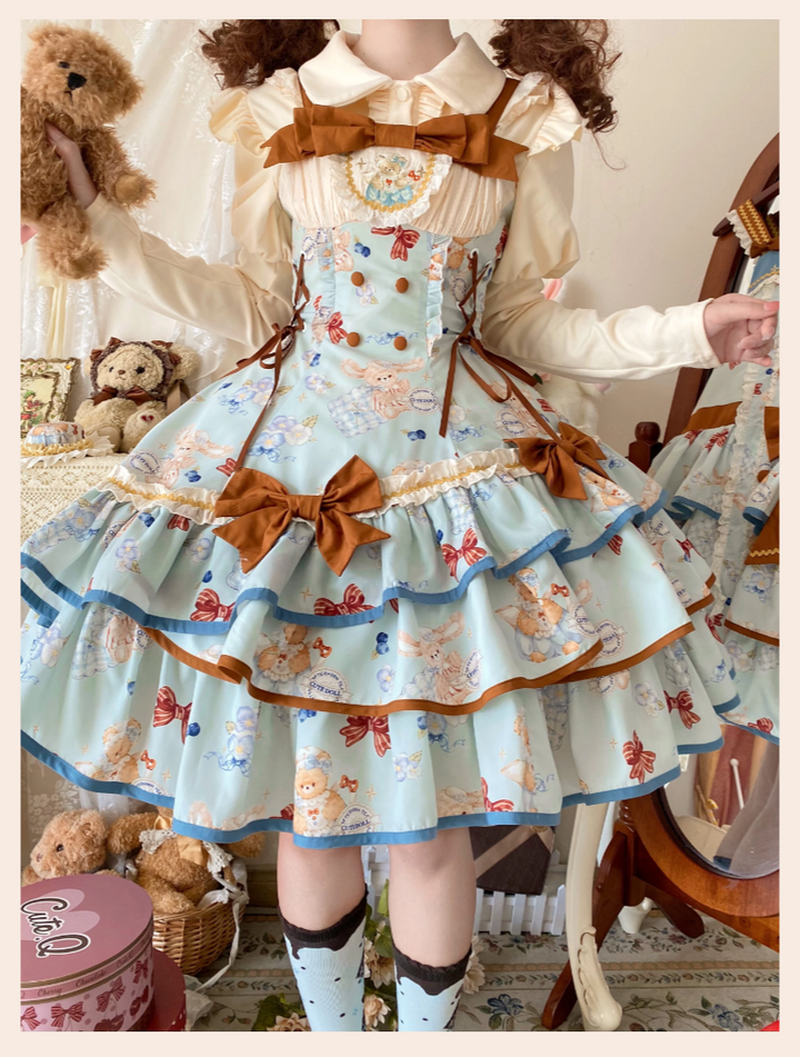 Cheese Mee Mee~Seaside Tea Party~Sweet Lolita Dress Cute Print JSK and Cape