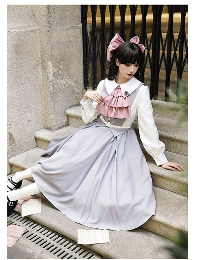 With PUJI~Martha College~Preppy Style Lolita OP Dress Spring Straps Dress   