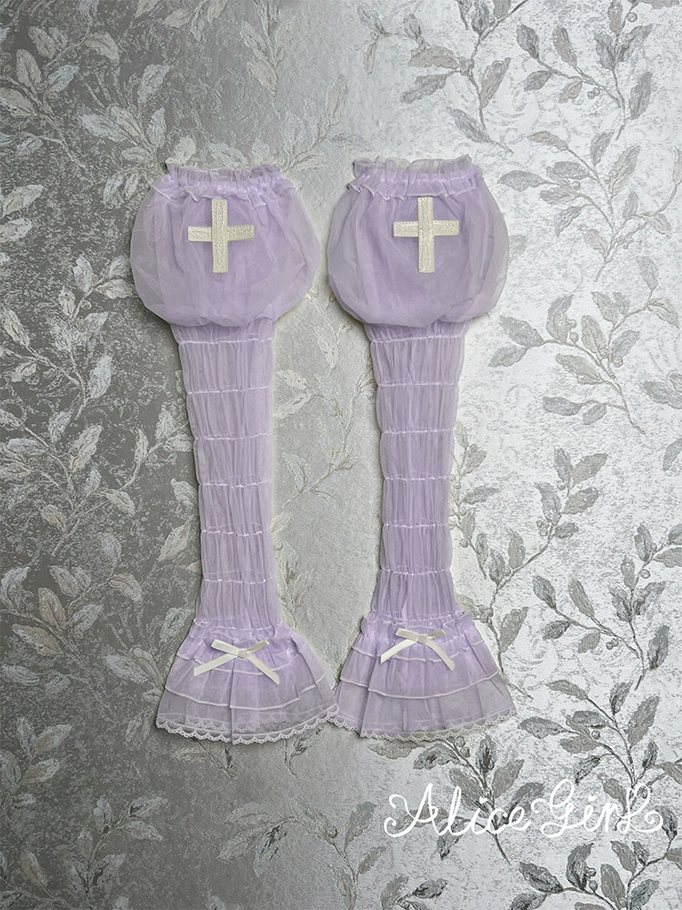 Alice Girl~Cross Maiden~Gothic Lolita Cuffs With Voile & Cross Detail
