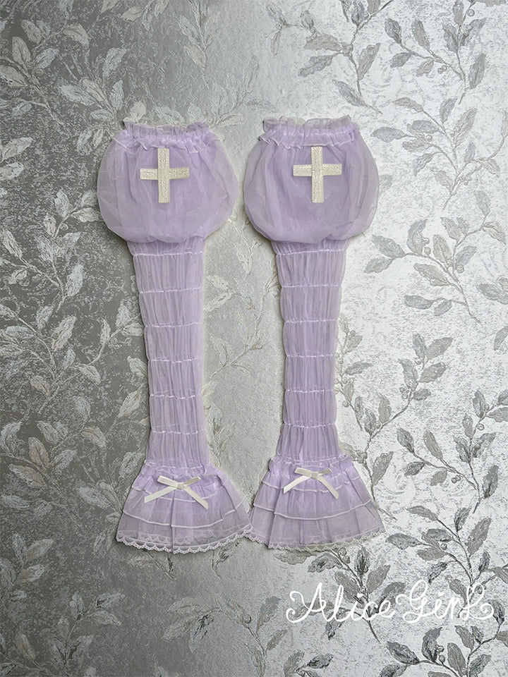 Alice Girl - Cross Maiden - Gothic Lolita Cuffs With Voile & Cross Detail