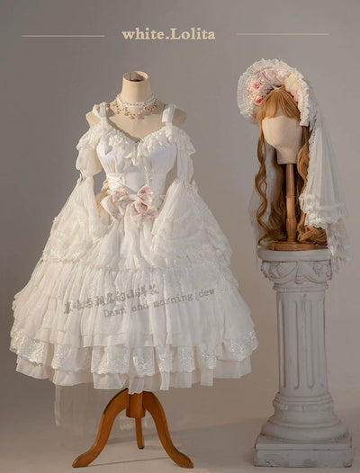 (BFM)Dawn and Morning~Elegant Lolita OP Dress Sunrise Elf Long Dress S Morning Elf Set (White full set) 