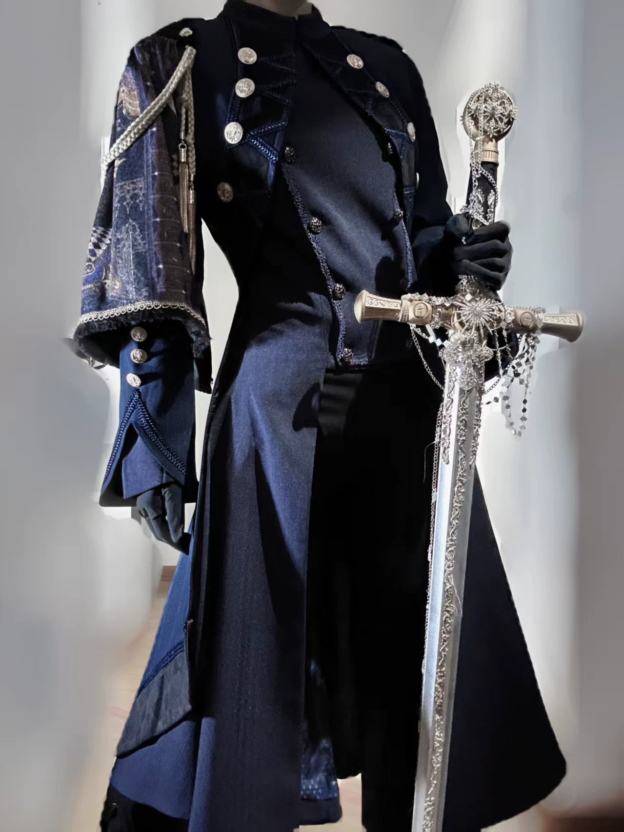 Eternal Moonlit Night - Ouji Lolita Coat, Double-Breasted High-Low Hem