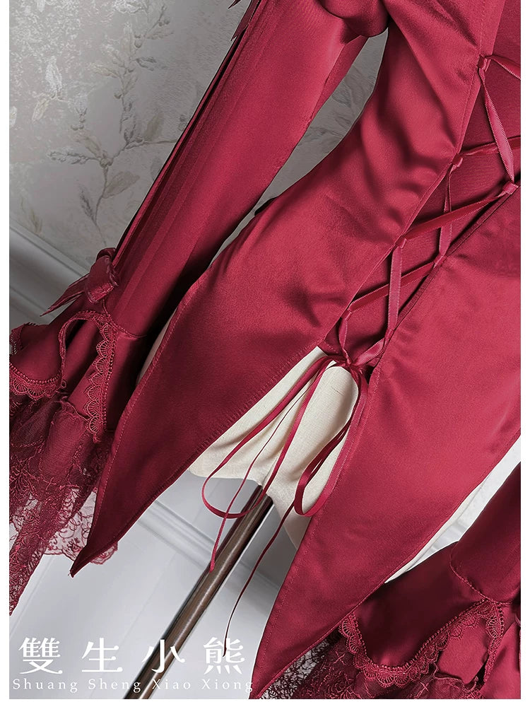 Dark Fog Feast - Gothic Lolita Satin Blouse, Hime Sleeves