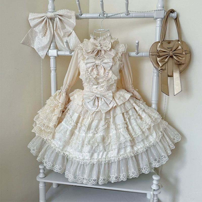 Hanguliang~Love and Heart Palpitations~Wedding Lolita JSK Bridal Lolita Dress S Apricot JSK + brand carton box