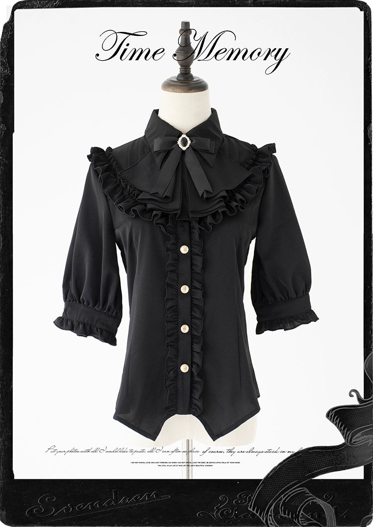 Time Memory - Earl Girl - Chiffon Classic Lolita Shirt, Mid-Length Mutton Sleeves Black S