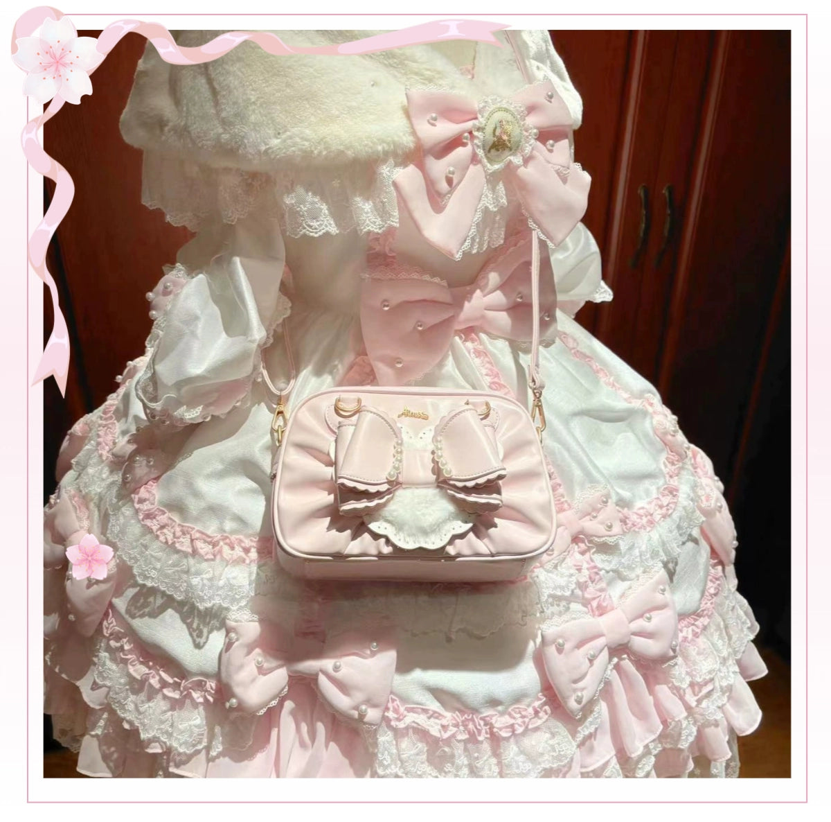 Aimee - Peach Cube Box - Sweet Lolita Pink Handbag, Bow & Pearl