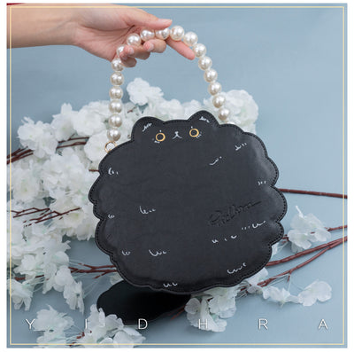 Yidhra~Printed Kawaii Cat Leather Shoulder Bag black cat (pearl portable chain version)  