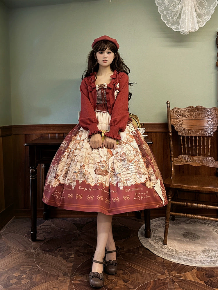 Alice Girl~Fox Band~Printed Sweet Lolita JSK Dress Square Neckline Daily Dress