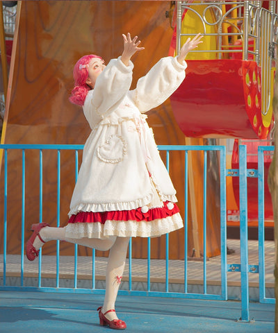 ZhiJinYuan~Sweet Lolita Coat Thickened Fluffy Bunny Ears Long Overcoat   