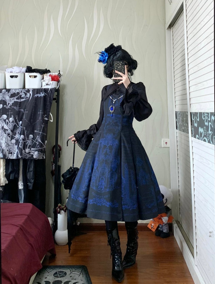 Vault Design~Angel Garden~Elegant Lolita JSK Six-panel Black Blue Dress