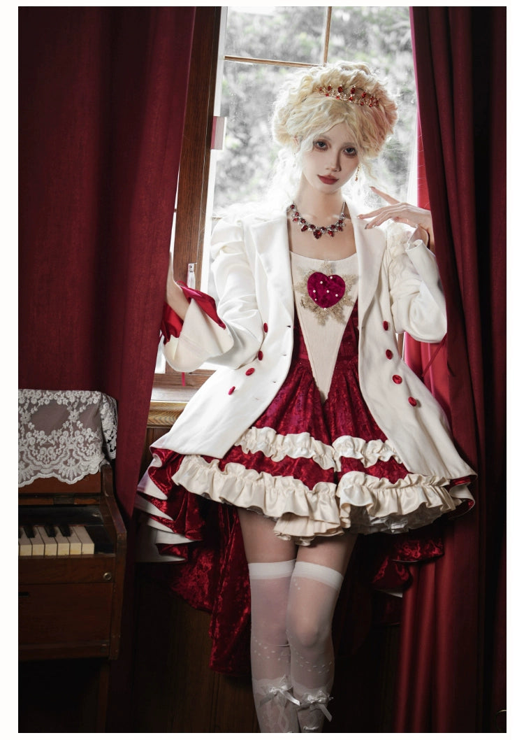 With PUJI~Mary's Heart~Classic Lolita Bodice Dress with Invisible Strap Irregular Coat