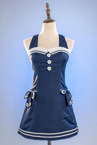 (BFM)Doris Night~Corlobacoo Go to Beach! Sailor Lolita Backless Dress S Dark blue JSK only 