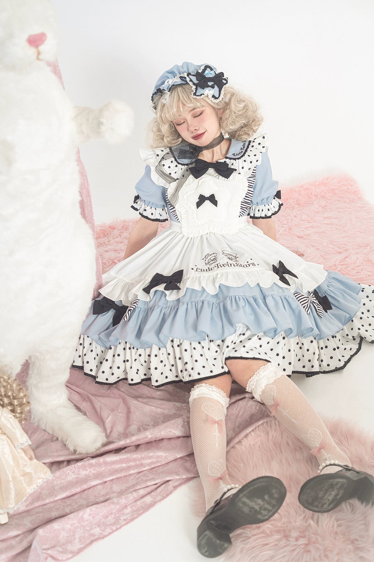 Vcastle~Sweet Lolita OP Dress Splicing Sleeve Apron Dot Print Dress 19776:303732