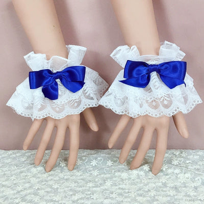 (BFM)BeiBei Handmade~Kawaii Lolita Cuffs Hand Sleeves Lace Bracelet Navy blue cuffs  