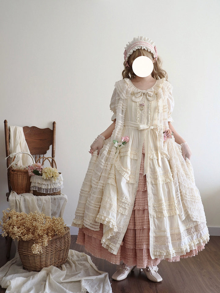 Miss Point~Cat Rose Tea~Elegant Lolita OP Open-front Short Sleeve Tiered Dress 42135:727779