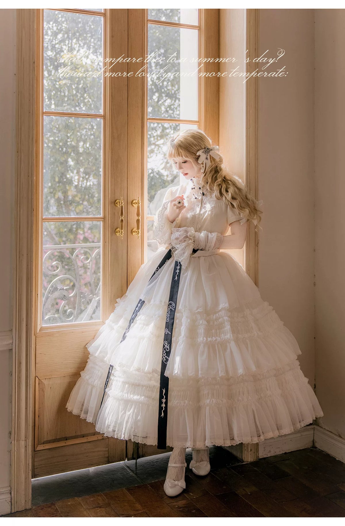 Glass Floral Garden - Classic Lolita Blouse and SK Set, Butterfly Embroidered 45978:870238