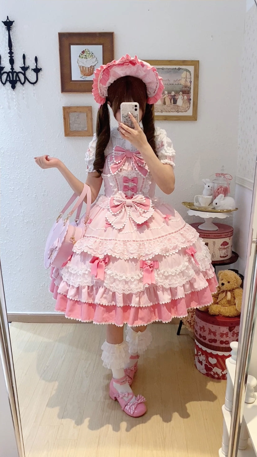 Fondant Cake - Summer Sweet Lolita JSK Dress, Tiered Ruffles and Bows