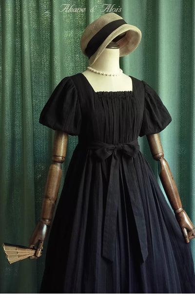 Akane Alois~White Night~Elegant Lolita Black High Waist Dress   