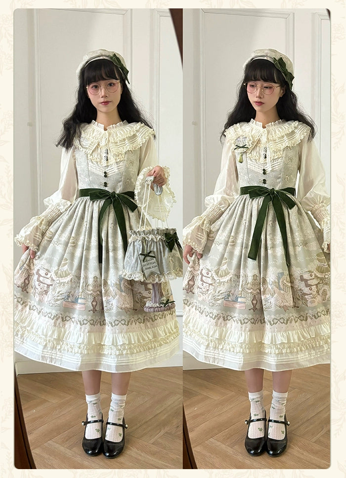 Alice Girl~Iris Study Room~Classic Lolita JSK Elegant Lolita Dress With V-neck   