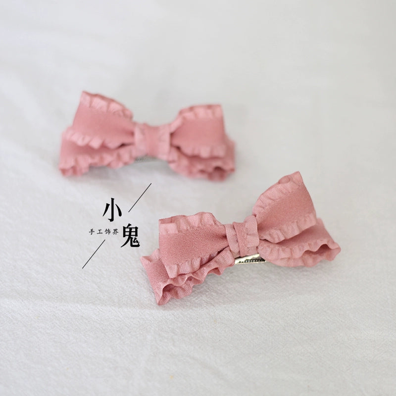 Xiaogui - Cute Lolita Headwear Ponytail Hairclips Daily Lolita Accessories a pair of Korean pink hairclips