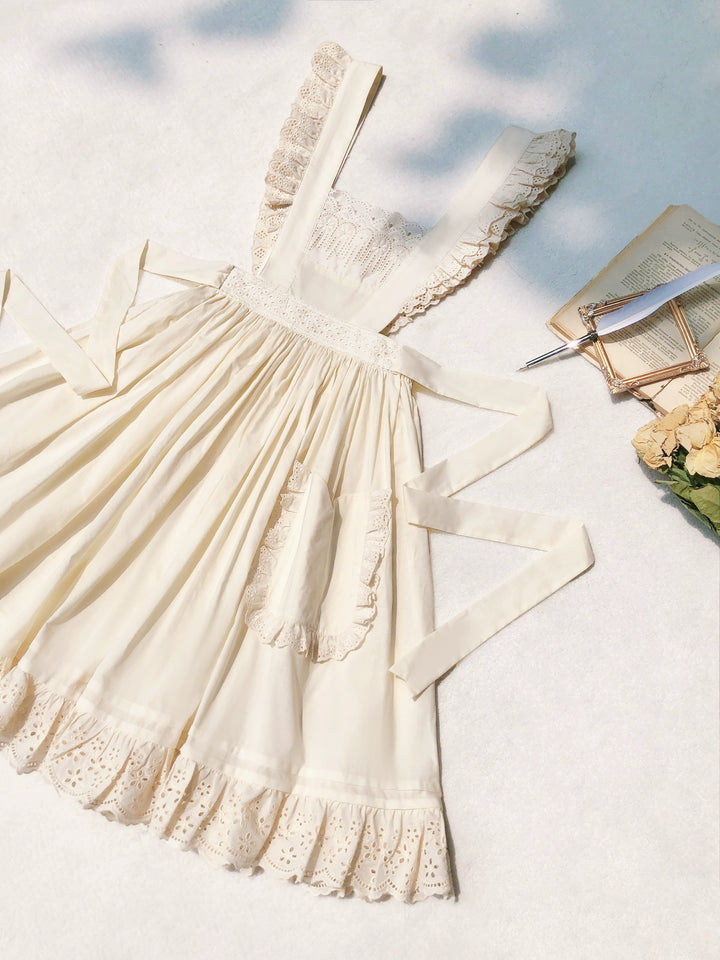 HuTaoMuJK~Belle~Yellow Lolita OP Dress Set Apron Dress Plaid Print S apron dress 