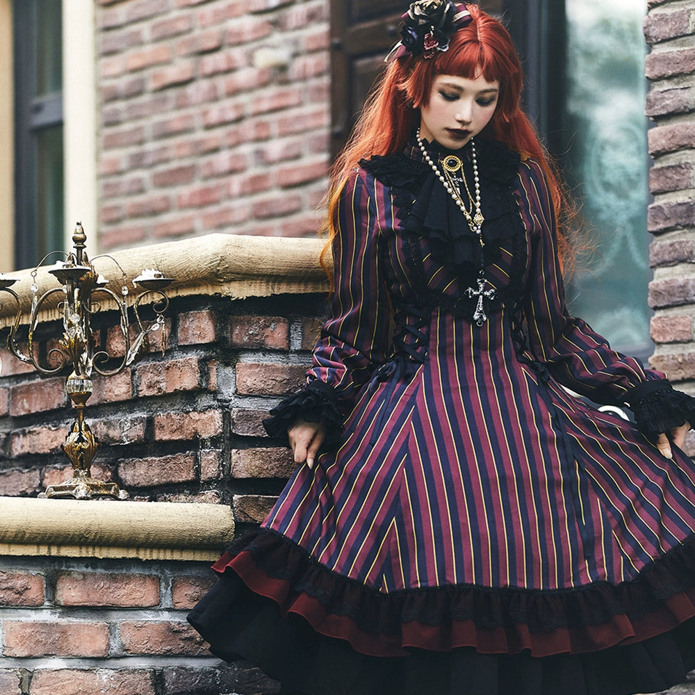 Miss Point~Perintz Manor~Gothic Lolita OP Long Sleeve Retro Lolita Dress 39904:642994