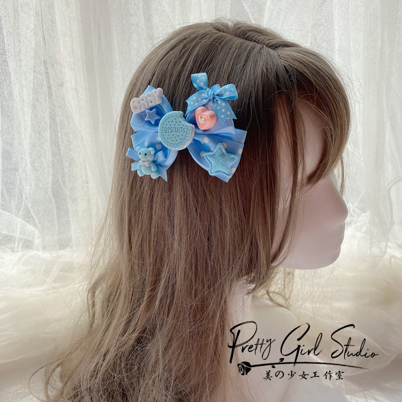 Pretty Girl Lolita~Sweet Lolita Blue Headwear Handmade Accessory a cookie side clip  