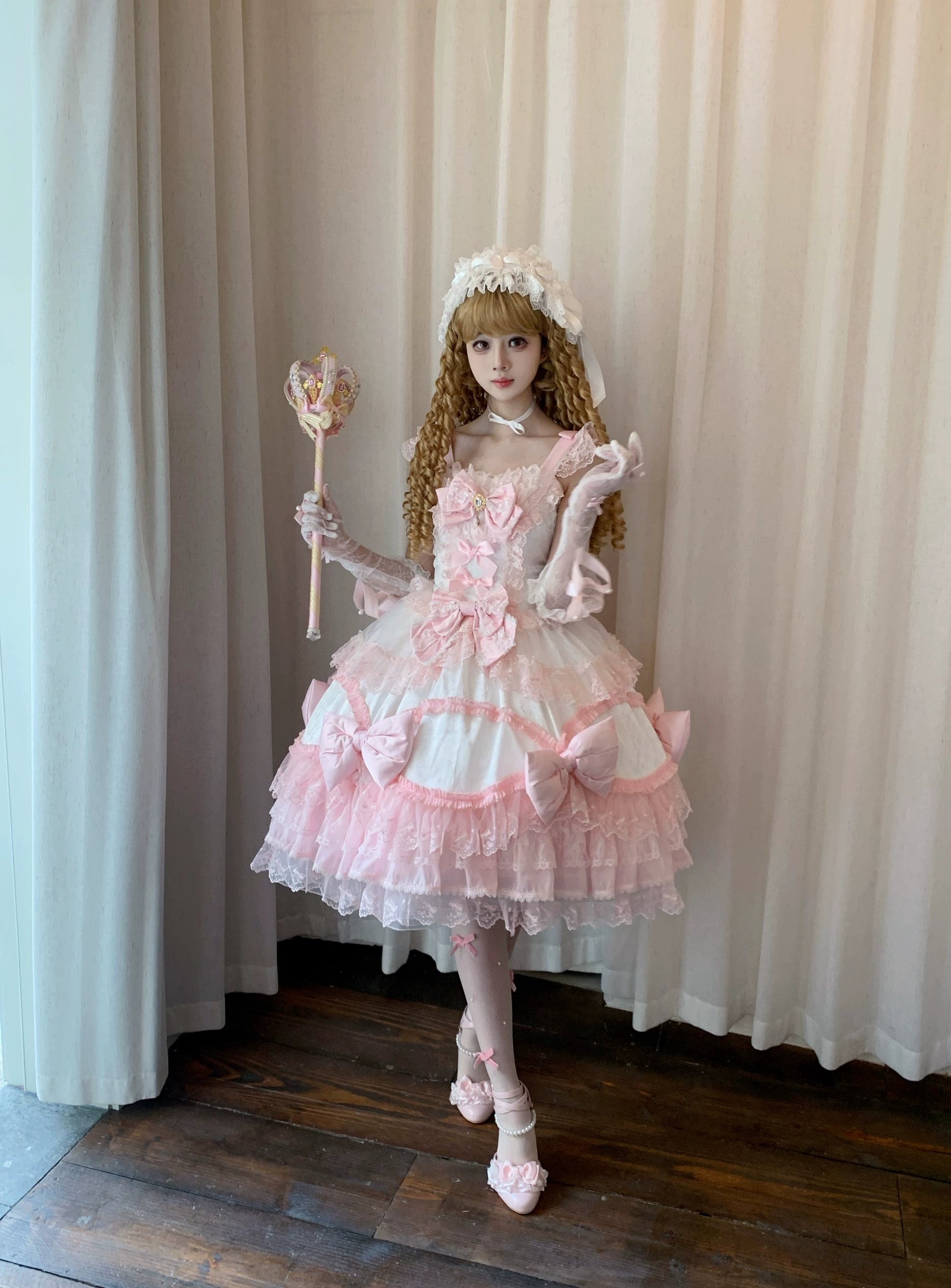 Floral Dream Isle - Sweet Lolita Doll-like JSK Dress, Bows & Lace 44705:821061