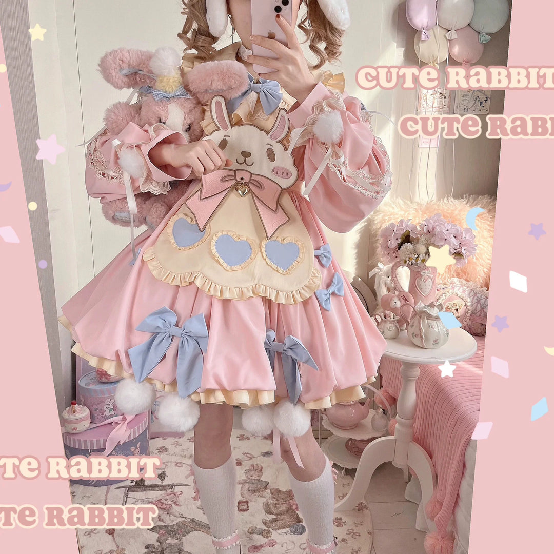 Cute Girl~Zero Card Rabbit~Kawaii Lolita OP Dress Long Sleeve Dress 34768:466256