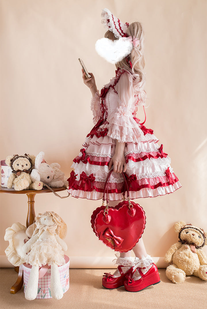 Sakurahime~Ribbon Strawberry~Sweet Lolita JSK and BNT with Old School Lolita Style 42537:744374