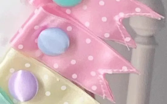 Kawaii Lolita Bunny Ear Hairband, Polka Dot Bow A Pair of Bunny Ear Clip (dark pink with blue button) - not sold separately