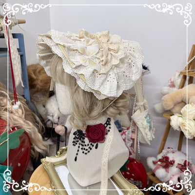 Chestnut Lolita~Gothic Lolita Bonnet Pure Cotton Hat Ivory BNT  