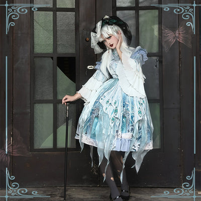 (BFM)YingLuoFu~Cthulhu Mythos~Halloween Elegant Blue Lolita OP Dress S OP 