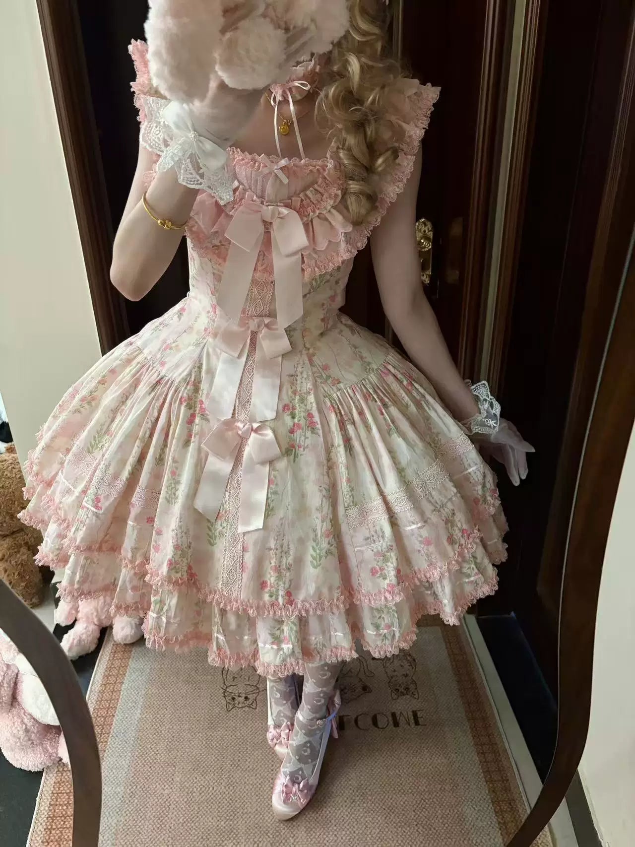 Prologue Rose - Cotton Classic Lolita Pink JSK Dress, Rose Print 45828:864090