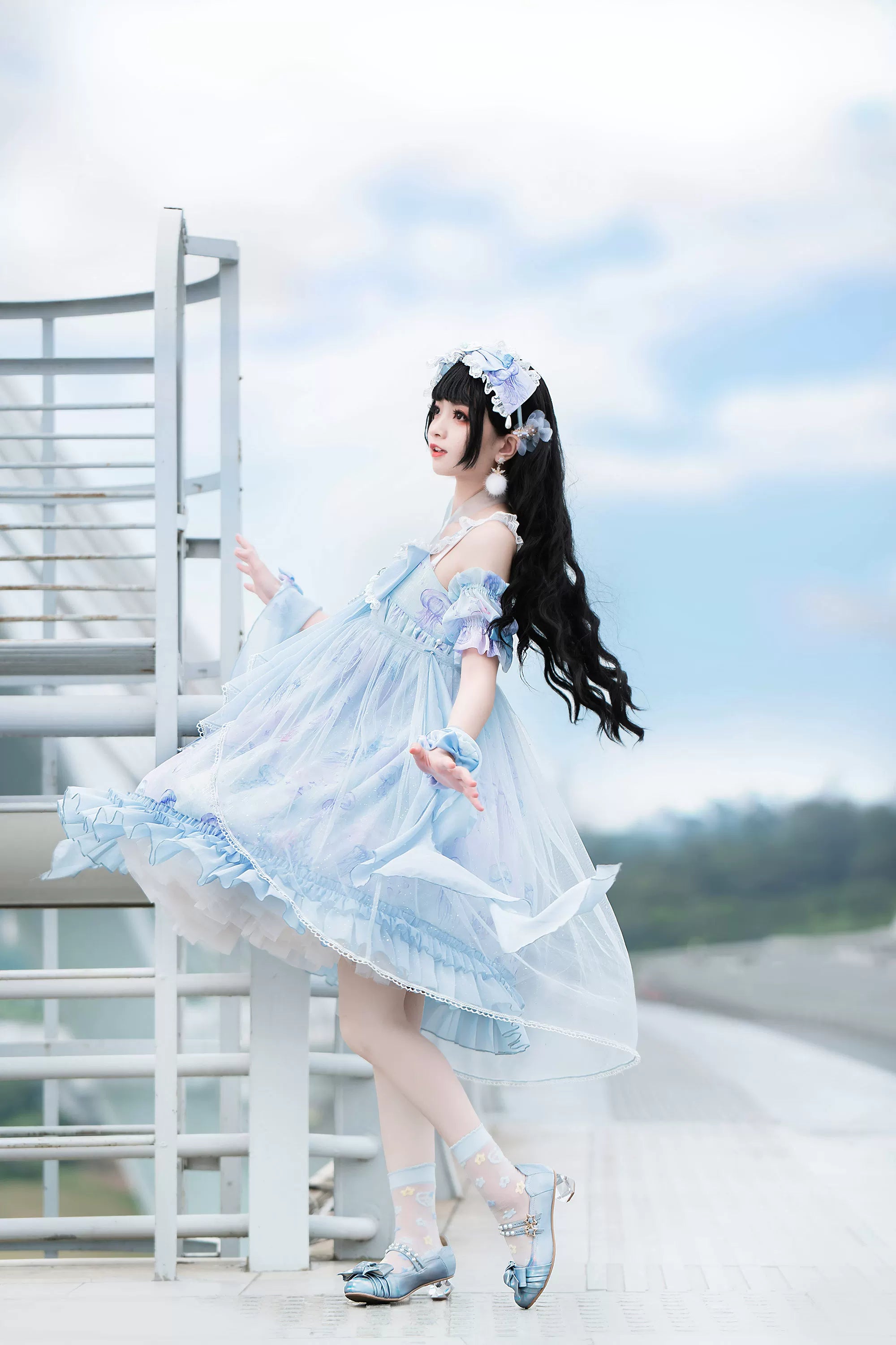 Coral Jellyfish - Sweet Lolita High-waist JSK Dress, Jellyfish & Coral Print 44906:827423